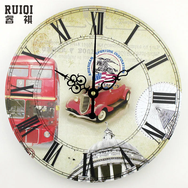 antique car home decor wall clocks sweep clock movement silent round