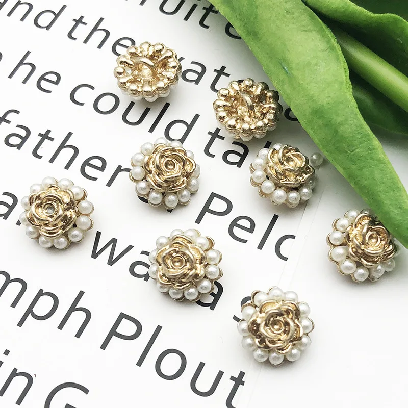 

Fashion 10pcs/lot Shank Pearl Button Golden Metal Handmade Girls Headwear Shirt Skirt Dress Sewing Button DIY Wedding Decoration