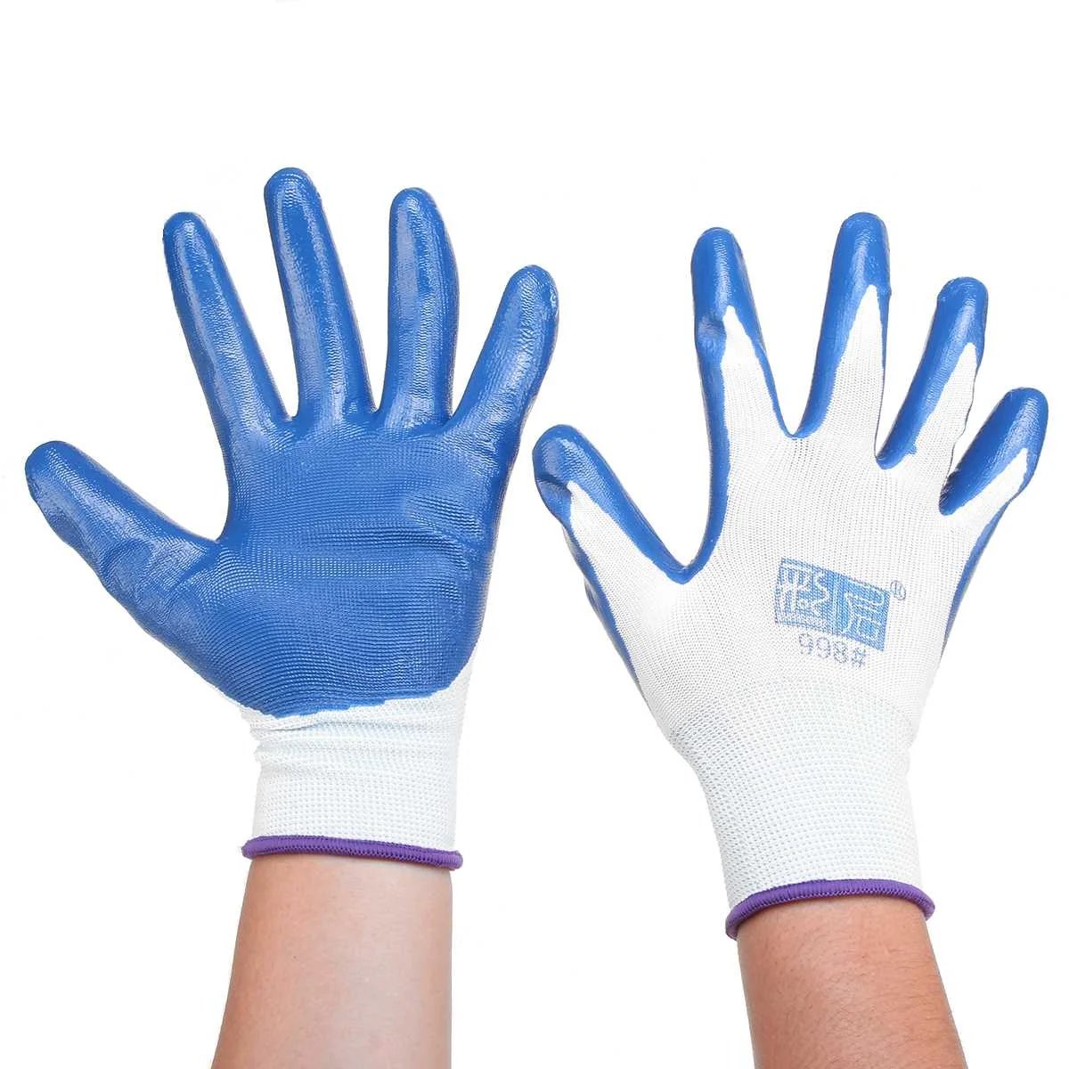 12 пар нейлоновых домашних перчаток, стильные мужские и женские рабочие защитные перчатки, Нескользящие рабочие перчатки для сада и кухни - Color: Blue