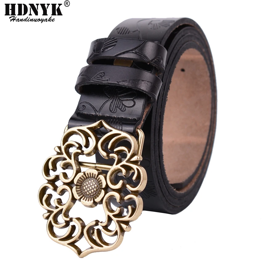 

2018 New Genuine leather belts for women fashion Brass pin buckle women belt brand thick belt fashion girls waistband