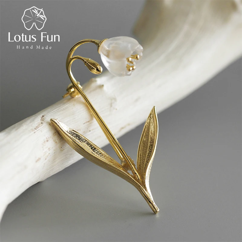 Lotus Fun реальные 925 серебро ручной работы Fine Jewelry Природный кристалл ландыш цветок