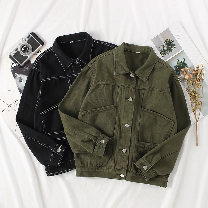

Womens Jeans Denim Jacket Spring Autumn Korean New Casual Loose Denim Jackets Female Long sleeve Jeans Coats Women's Basic Coats
