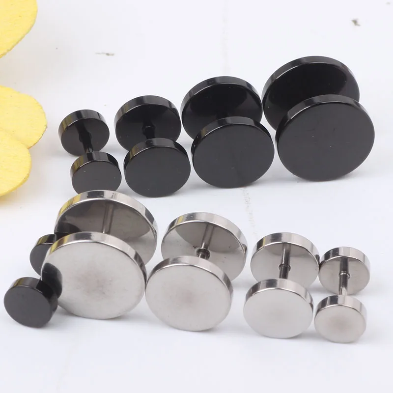 Men Women Girl Cool Barbell Punk Gothic Stainless Steel Ear Studs Earrings Plugs Body Jewelry Fashion 40pcs/lot 6-12mm