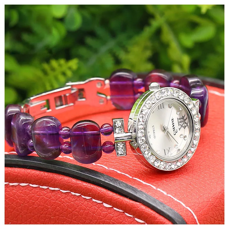 

2020 Of Supply Of Goods Fashion Set Auger Women's Natural Amethyst Bracelet Watch Quartz Wholesale Watches