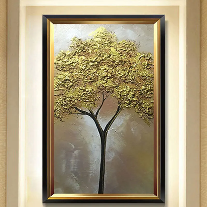 hand painted thick textured trees oil painting designed gold tree