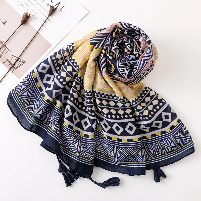 Богемные винтажные этнические шарф для поездок женский многофункциональный летний солнцезащитный геометрический шарф с ромбами шаль песок
