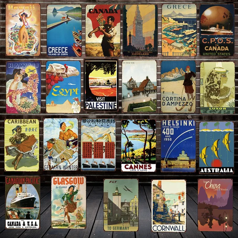 

[ Mike86 ] Travel Cites Country Metal Plate Hawaii Wall Posters Vintage Tin Sign Antique Souvenirs Festival Gift FG-257