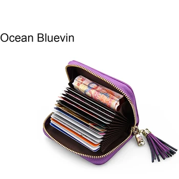 

OCEAN BLUEVIN Explosive Tassel Pendant Antimagnetic RFID Leather Card Set Cute Purse Organ Lady Small Card Package