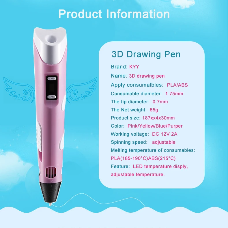 KYY абсолютно новая волшебная 3D Ручка Рисунок 3D печать Ручка с 1,75 мм ABS нити для детей подарок на день рождения