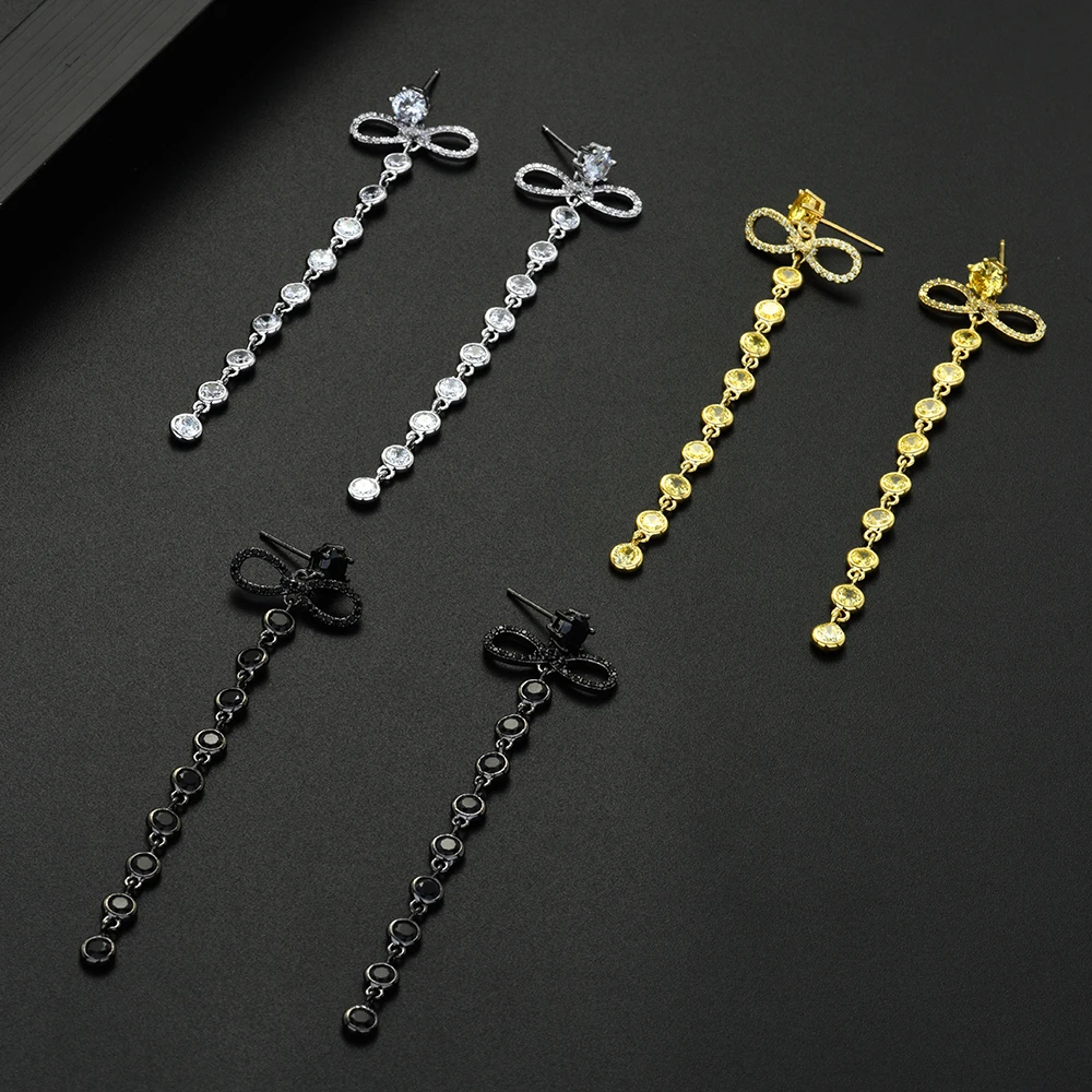 

HIBRIDE Luxury New Design AAA Cubic Zirconia Long Stud Earrings Women Party Accessories Bijoux Femme E-582