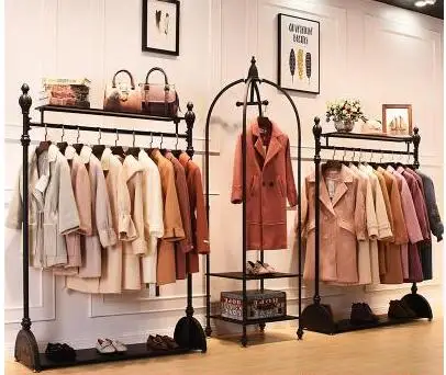 Retro clothing store display stand on the wall men and women loading shelf hanger display rack European-style floor-standing .