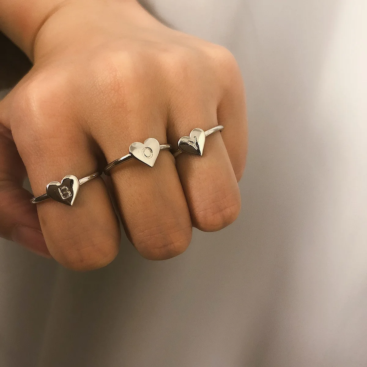 

2019 New Heart Shape A-Z Initial Ring Silver Color Stacking Personalized Letter Rings For Women Bague Femme Name Jewelry