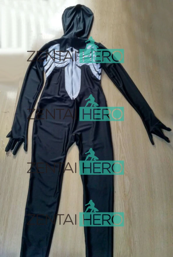 Бесплатная доставка черный костюм Человека паука Venom Symbiote Zentai Spidey для косплея на