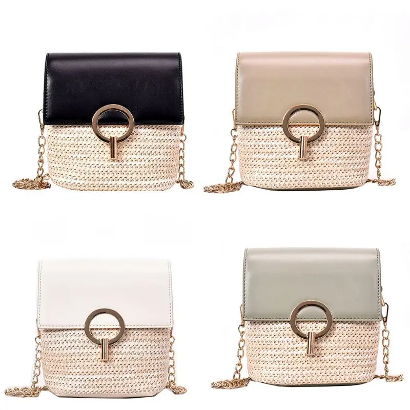 

Women Retro Weave Straw Crossbody Shoulder Bag Chain Messenger Bag Handbag Phone Purse Satchel Lady Beach Travel Shopping Tote