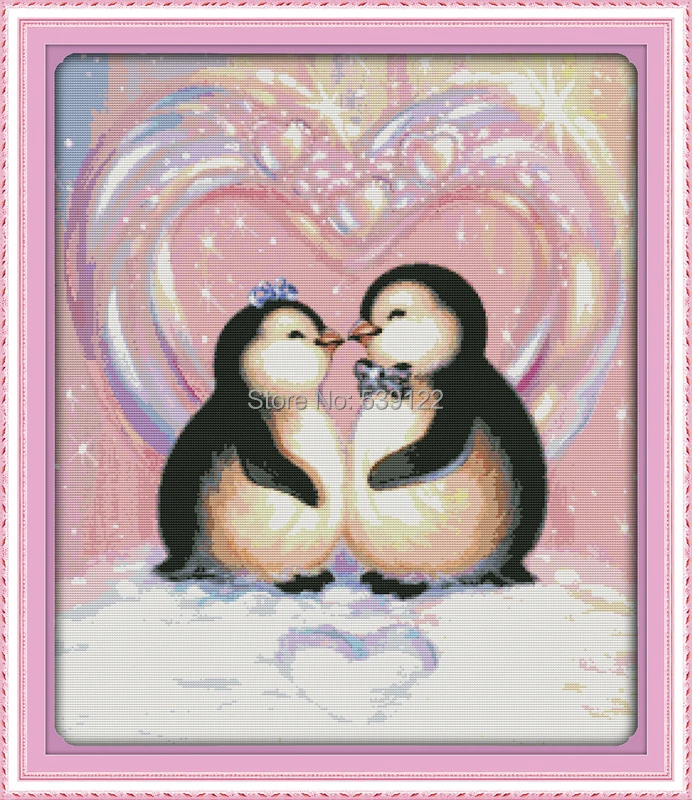 

The Love of Penguins! DIY Needlework 11CT 14CT Counted Cross Stitch Sets for Embroidery Knitting Needles Cross-stitch Patchwork