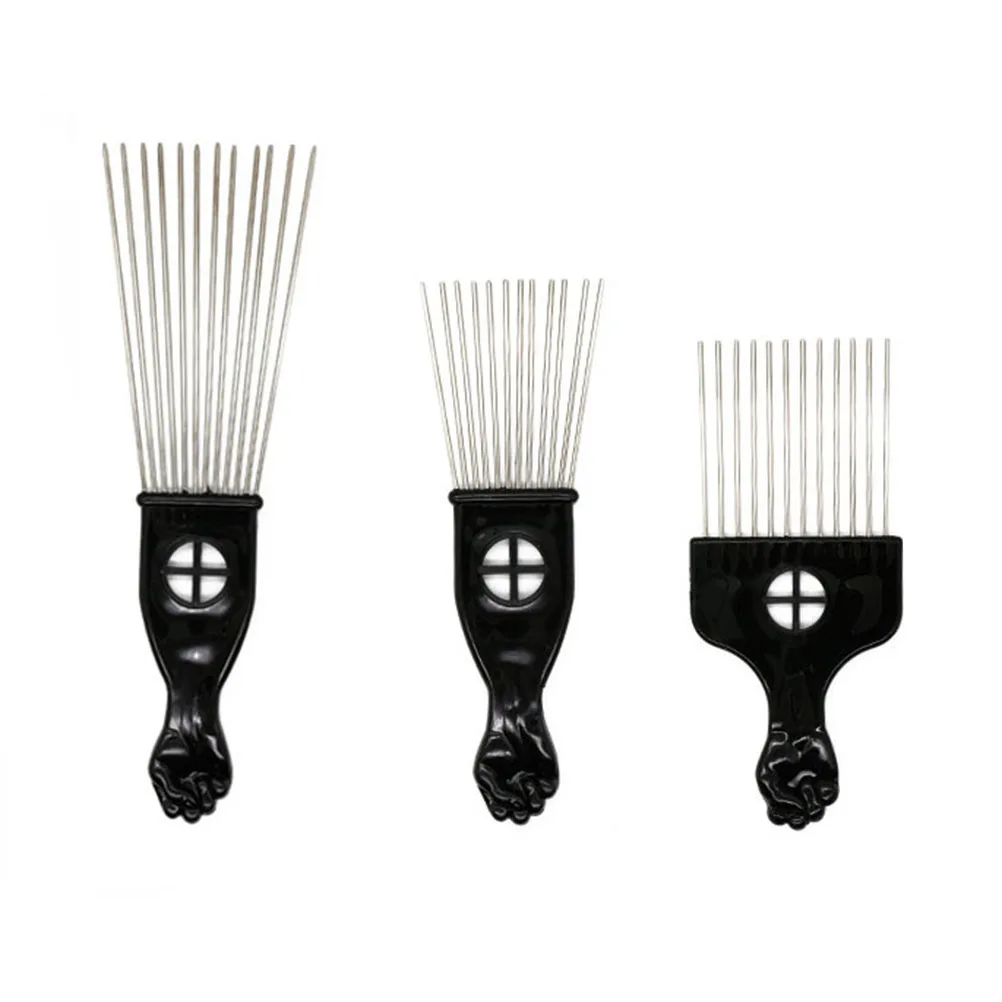 3pcs Metal Combs Hair Styling Solid Pick Brush Comb Fist Handle Pick