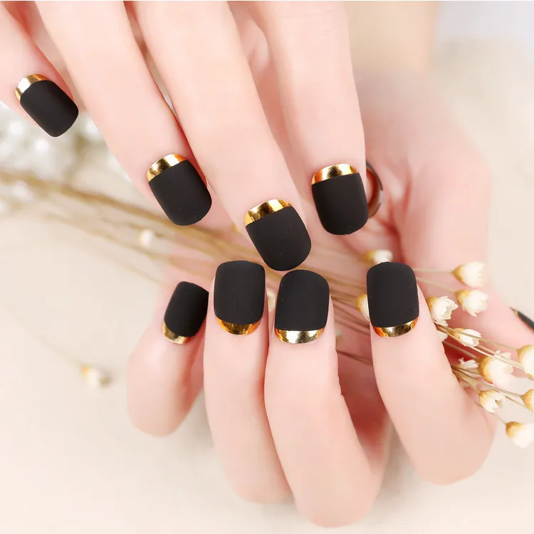 2017 New High Quality Black Matte Metal Manicure French Long Design ...