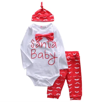 

2016 3pcs Newborn Baby Girl Boy Clothes Christmas Long Sleeve "Santa Baby "Rompers+Pants+ Hat Xmas Baby Romper Baby Clothes Set