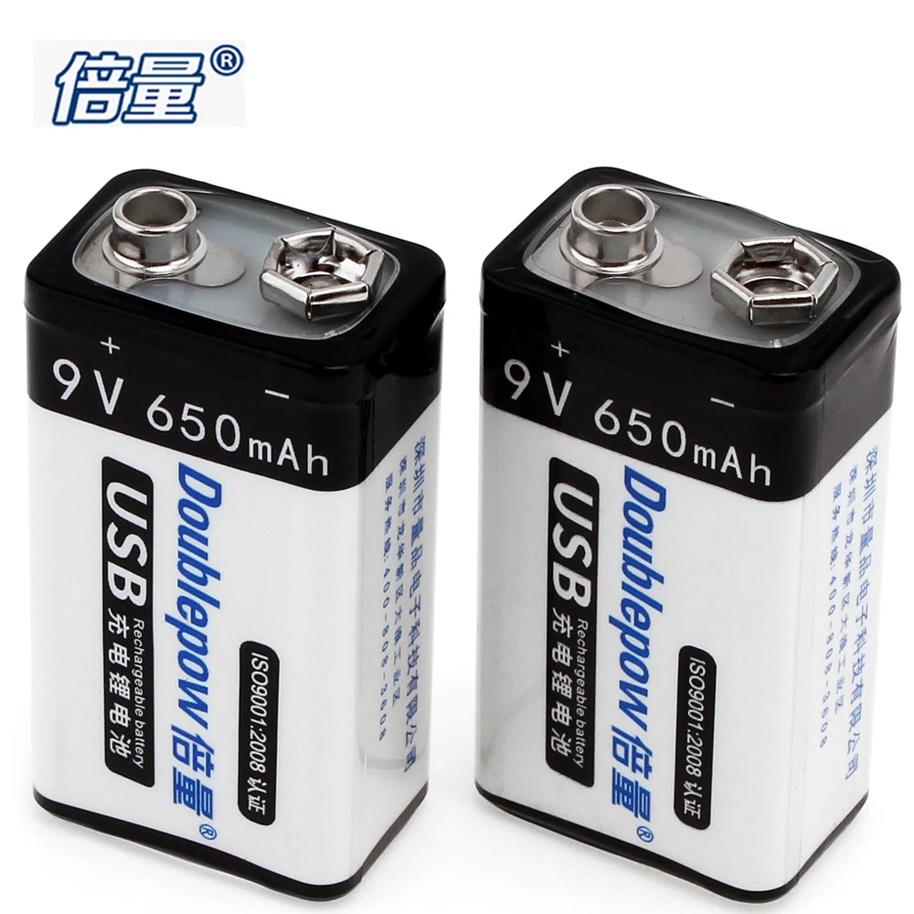 

2pcs! Doublepow 650mAh 9V LSD Li-ion Rechargeable Battery USB Charging with Micro Charging Interface for Microphone Instrument