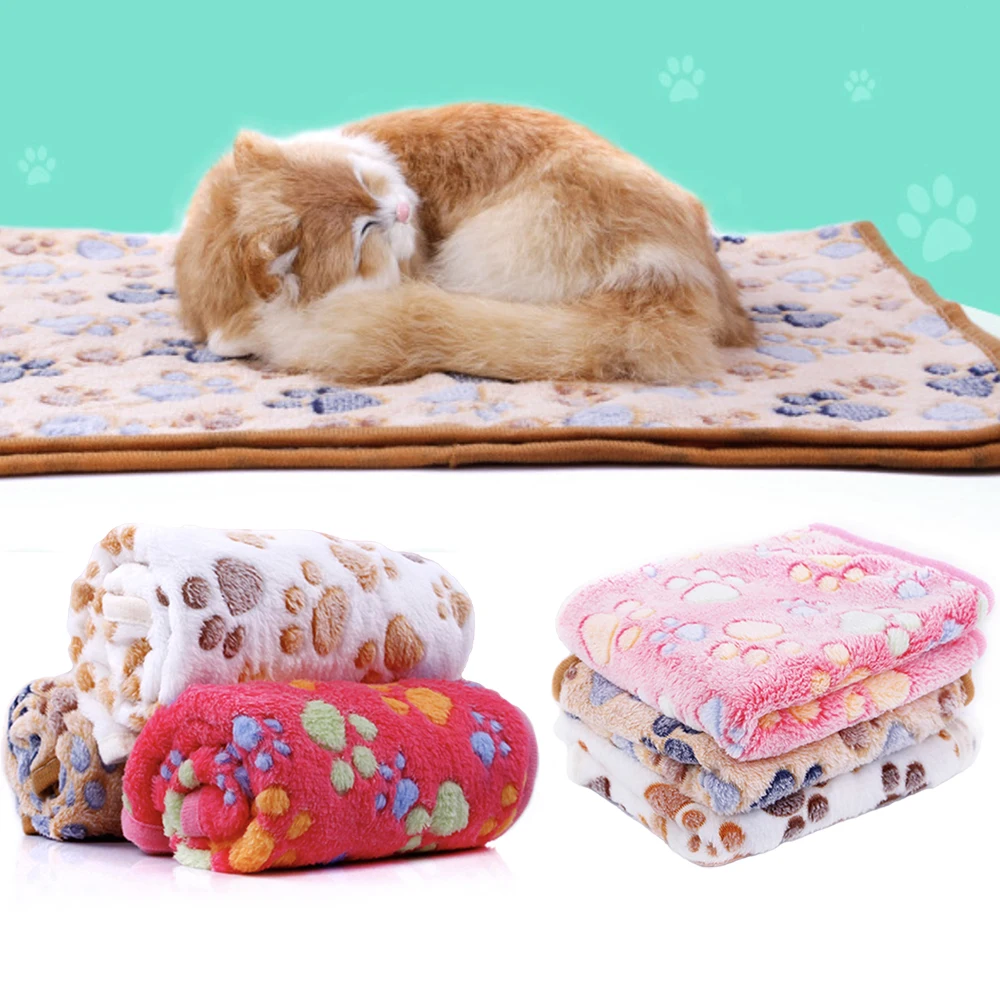 

Soft Floral Cat Mat For Pet Sleep Warm Paw Print Dog Puppy Fleece Cute Dog Blanket for Pet Dog Beds Mat for dogs 40 X 60cm