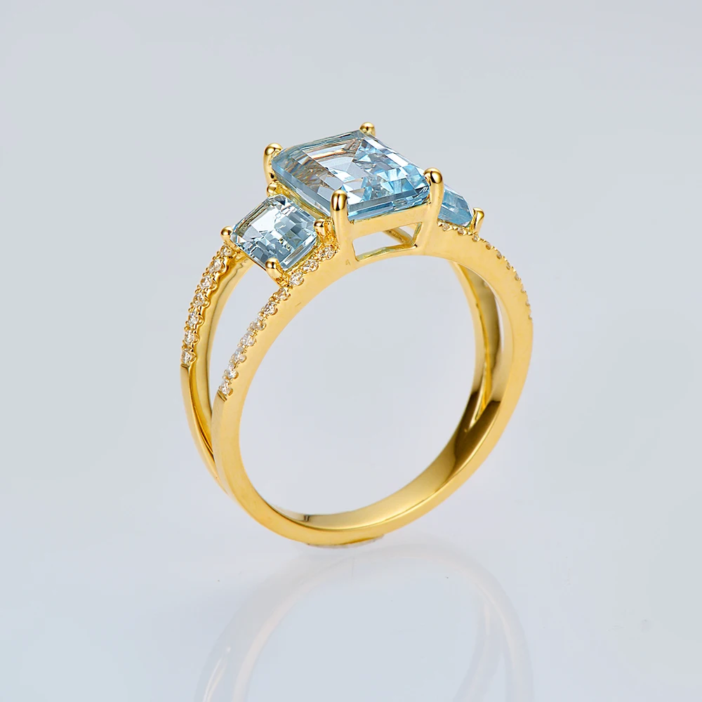 Caimao Jewelry 14kt Yellow Gold 4.38ct Blue Topaz & 0.20ct Natural Diamond Engagement Ring