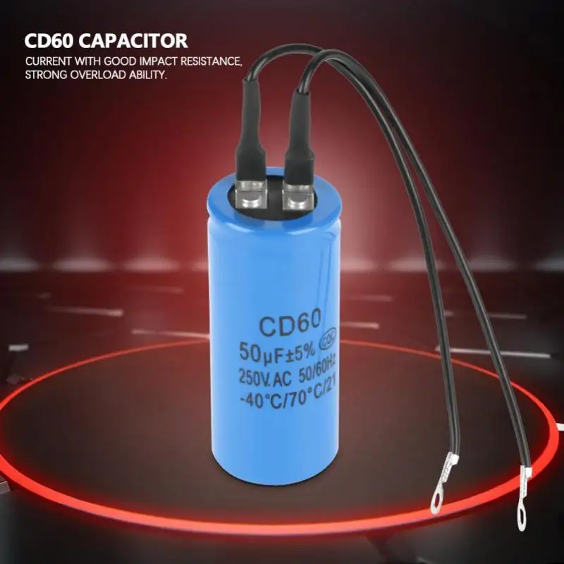 

1 PC CD60 Run Capacitor Run Capacitor with Wire Lead 250V AC 50uF 50/60Hz for Motor Air Compressor Motor Capacitor