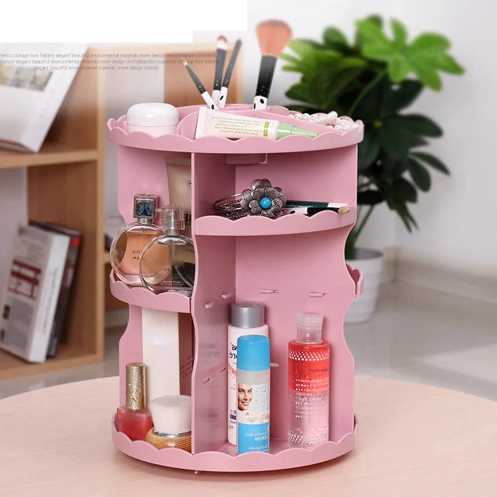 

Cosmetic storage rack plastic 360 degree rotating cosmetics display rotating frame storage box makeup L0404