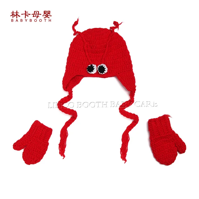 lobster style crochet newborn baby outfit hat glove knitted baby
