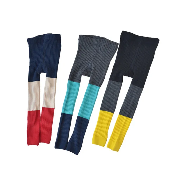 

Spring Autumn Newest Children's Pants Cotton Knit Children's Leggings Stitching Three-color Girls Ankle-length Pants For Kids