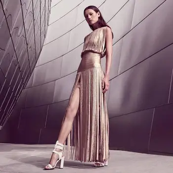 

2019 new Sexy Evening Tassel Golden Print Dress Special Occasion Vestido Long Prom Party Dresses Celebrity Club Bandage Dress