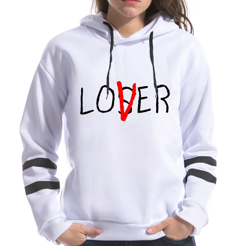 

2019 Letter Loser Lover Print Female Sweatshirt Hooded Long Sleeve Harajuku Korean style Hoodies Women funny Tops