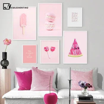 

Pink Summer Candy Ice Cream Food Picture Fashion Nursery Poster Indie Pop Canvas Wall Art Print Painting Girls Room Decoration