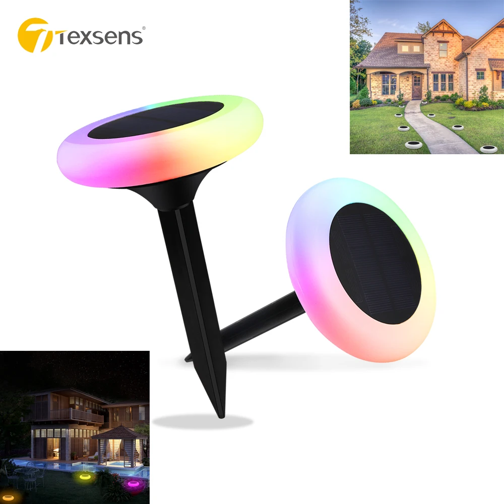 

Texsens 8 Modes 1000mAh RGB Solar Power Ground Light IP65 Waterproof Garden Pathway Deck Lamp Home Yard Driveway Lawn Road Light