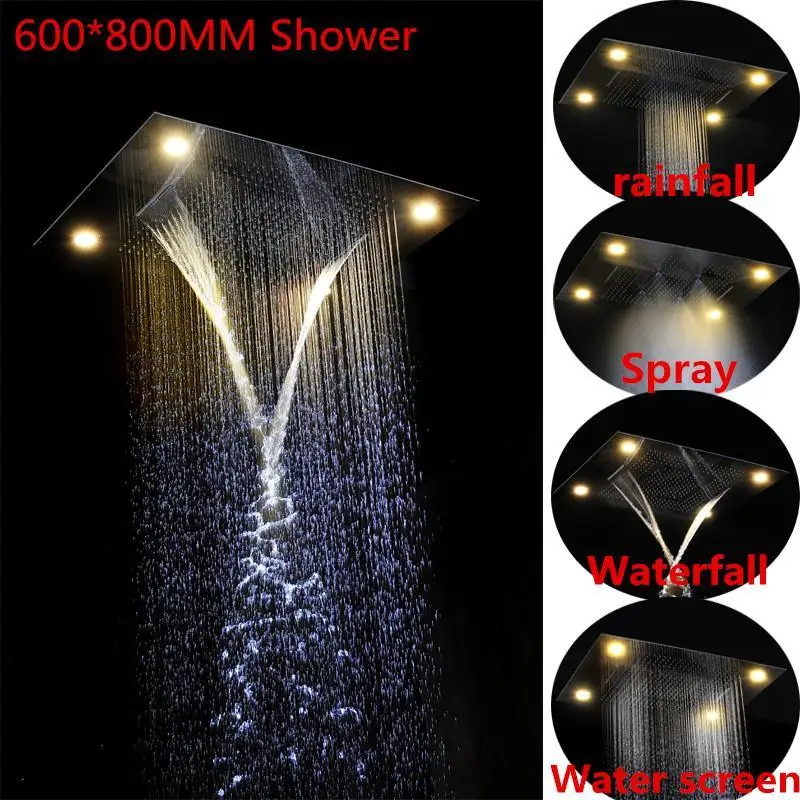 

Remote Control LED Rain Shower Heads 60*80CM Rainfall Waterfall Mistfall Water Curtain Multi Function LED Shower Heads