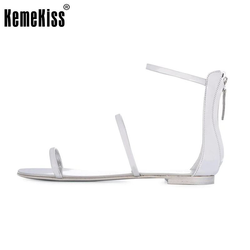 

Women New Gladiator Flat Shoes Woman Fashion Zipper Ankle Strap Sandals Ladies Concise Soft Flat Sandals Size 35-46 B267