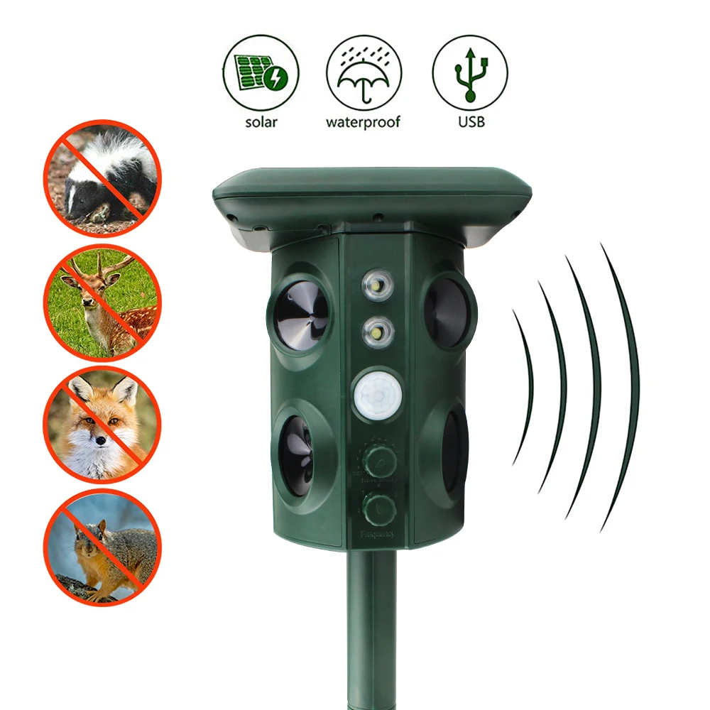 

Ultrasonic Animal Chaser Repeller Repellent Cat Dog Fox Deterrent Solar Powered Scarer Repellent For Outdoor Use Garden