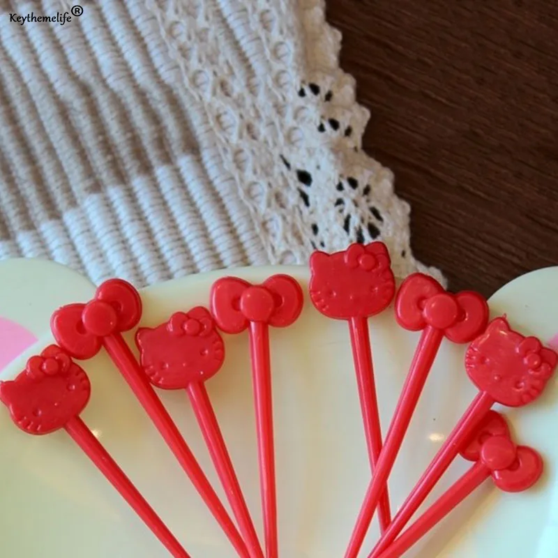

8pcs/set Fruit Vegetable Forks Dinnerware Sets Cartoon Hello Kitty Design Plastic Fruit Vegetable Fork Tableware D4