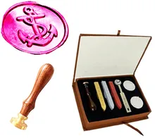 Vintage Fancy Anchors Custom Picture Wedding Invitation Wax Seal Sealing Stamp Rosewood Handle Sticks Melting Spoon gift Box Set