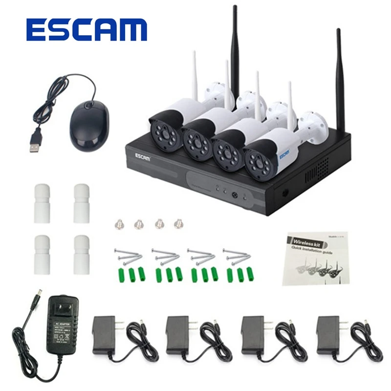 

ESCAM WNK404 4CH 720P Outdoor IR Video Wireless WIFI Camcorder Camera NVR System Kit Dual Antenna IP66 Waterproof