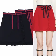 Элитный бренд летняя юбка женская одежда модные Высокая Талия Кружево до бабочкой линии юбка с рюшами черный, красный короткая юбка