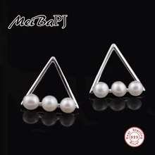 [MeiBaPJ] модные квадратные серьги-гвоздики из настоящего пресноводного жемчуга, 925 серебро, треугольная форма, для женщин, продвижение товара, высокое качество