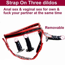 camaTech Harness Leather Strapon Dildos Panties w 3Pcs Lesbian Removable Phalluses For Women Gays Penis Anal