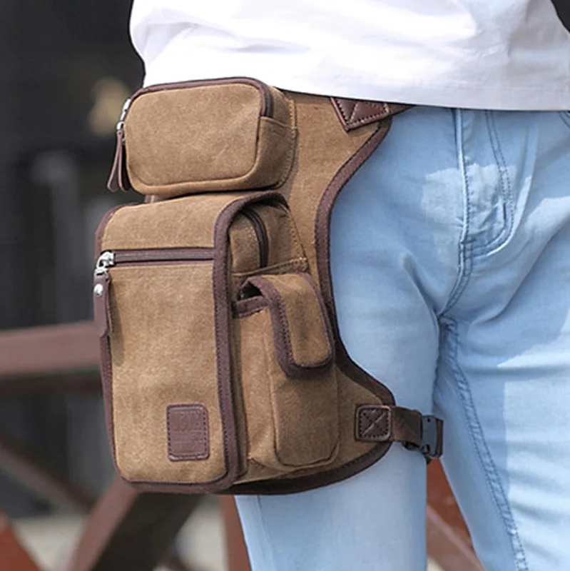 Высокое качество, холщовая мужская сумка для ног, поясная сумка с карманом, Военная Мужская мотоциклетная сумка для поездок, походов, штурмовых набедренных сумок - Цвет: Coffee