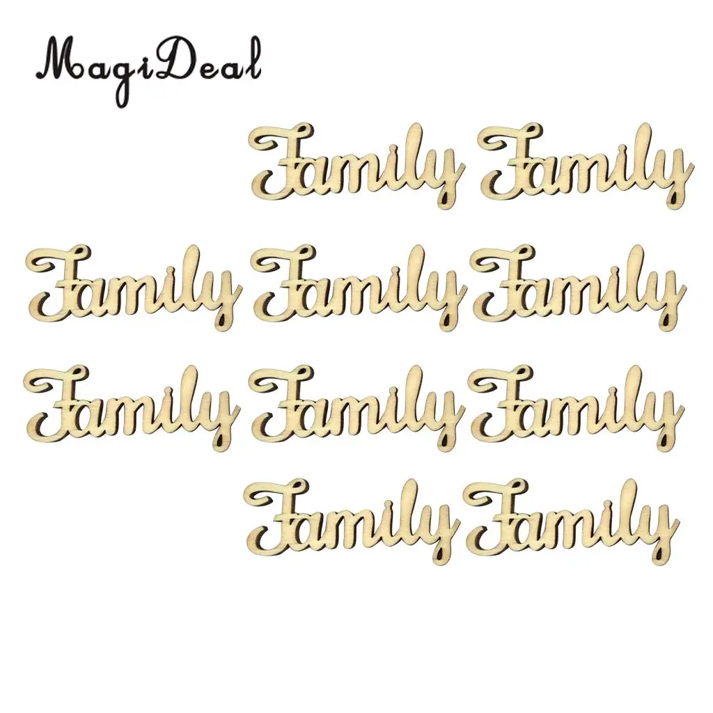 10 Pcs Unfinished Wood Words ''Family'' Ornaments Rustic Crafts Wooden Family Word Letters Alphabet Script for Family Tree Craft
