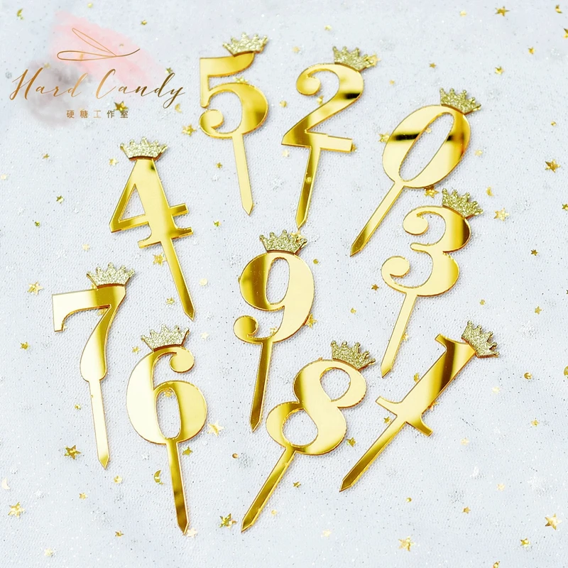 Золотая Серебряная корона номер "0-9" Торт Топперы с днем рождения блестящие украшения для принадлежности для юбилейной вечеринки прекрасные подарки