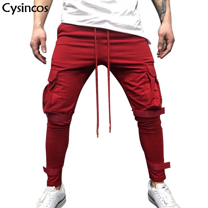 

Cysincos Autumn Men Slim Pencil Pants Sport Fitness Drawstring Pocket Trousers 2019 New Casual Streetwear pantalones hombre Male