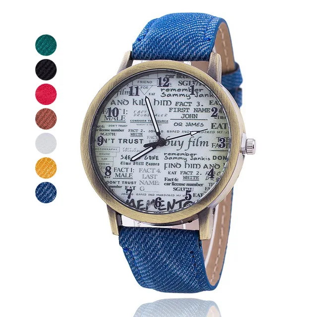 

Vintage watch Fashion Jeans leather strap Quartz women's Watches new paper pattern Wristwatch Watches Relojes hombre clock