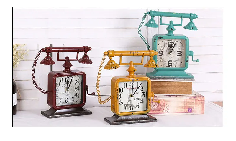 Европейский стиль старомодный телефон Стиль s настольные часы креативное модное железо дома relogio de mesa уникальные настольные домашние настольные часы