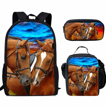 

ThiKin Children School Bags for Girls Backpack Kids Cool Horse Printing Schoolbag Set Primary School Backpack Mochilas