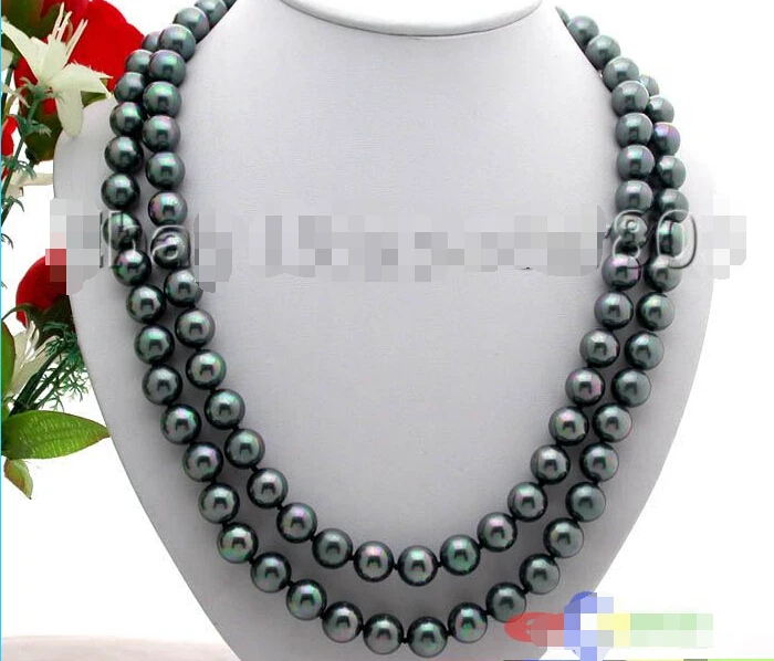 

p141Flossy 48" Tahitian black 12mm south sea shell pearl necklace@^Noble style Natural Fine jewe FREE SHIPPING